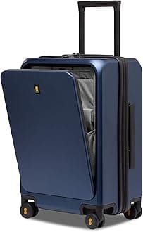 Road Runner Pro Carry-On Luggage, 20” Lightweight PC Hardside Suitcase with USB Charging Port, Spinner Trolley for Luggage with Front Compartment, TSA Lock - Navy Blue, 20-Inch