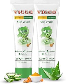 Vicco Turmeric Aloe Vera Skin Cream – Natural Face Moisturizer with Turmeric & Aloe Vera, Ayurvedic Inspired Skincare for Everyday Use, 2.82 oz Tube (Pack of 2)
