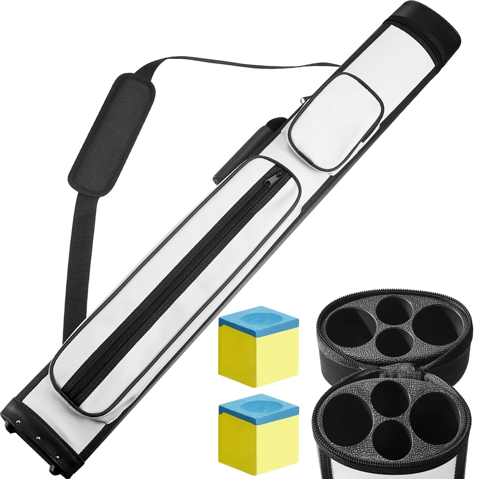 Deekin 2 x 2 Hard Oval Pool Cue Billiard Stick Carrying Case with 4 Holes and 2 Pieces Pool Chalk Cubes