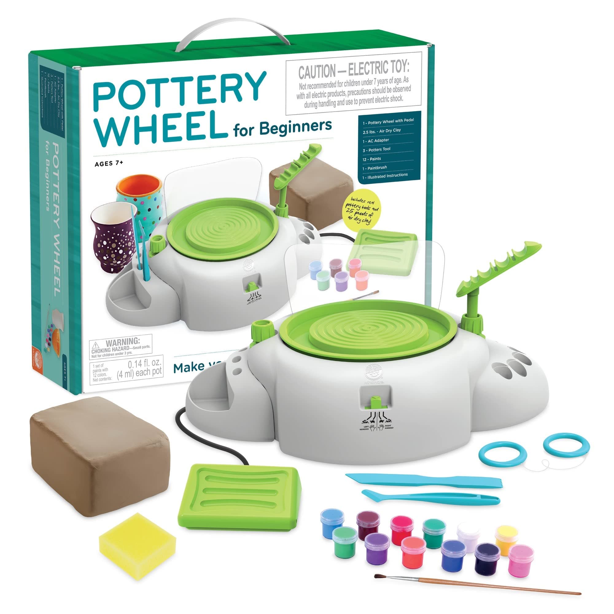 MindWare Pottery Wheel For Beginners: Pottery Wheel, Includes Pedal, Clay, AC Adaptor, Tools, Paints, Instructions - For Big Kids