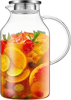3 Liter 101 oz Glass Pitcher with Lid and Spout, Glass Water Pitcher for Fridge, Glass Carafe for Hot/Cold Water, Iced Tea Pitcher, Large Pitcher for Coffee, Juice and Homemade Beverage