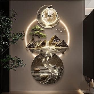 Modern 3D Wall Art Sculpture with LED Light, Plug-in Clock Home Decor, UV Engraved Wall Hanging for Bedroom, Living Room, Apartment(A,23.6"x47.2")