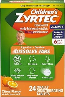 Children's 24 Hour Dissolving Allergy Relief Tablets with 10 mg Cetirizine Hydrochloride Antihistamine, Dissolvable Allergy Medicine for Kids Ages 6 Years+, Citrus Flavor, 24 ct