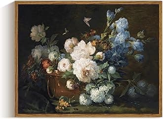 ARPEOTCY Vintage Framed Canvas Wall Art, Bathroom Hydrangea Peonies Floral Pictures Retro Wall Decor, Canvas Prints, Bedroom Living Room Flower Paintings Farmhouse Moody Decor, 11x14 Inch