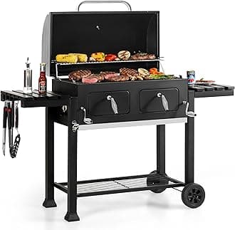 Sophia & William Extra Large Charcoal BBQ Grills with 794 SQ.IN. Cooking Area, Outdoor Barbecue Grill with Dual-Zone Individual & Adjustable Charcoal Tray and 2 Foldable Side Table, Black