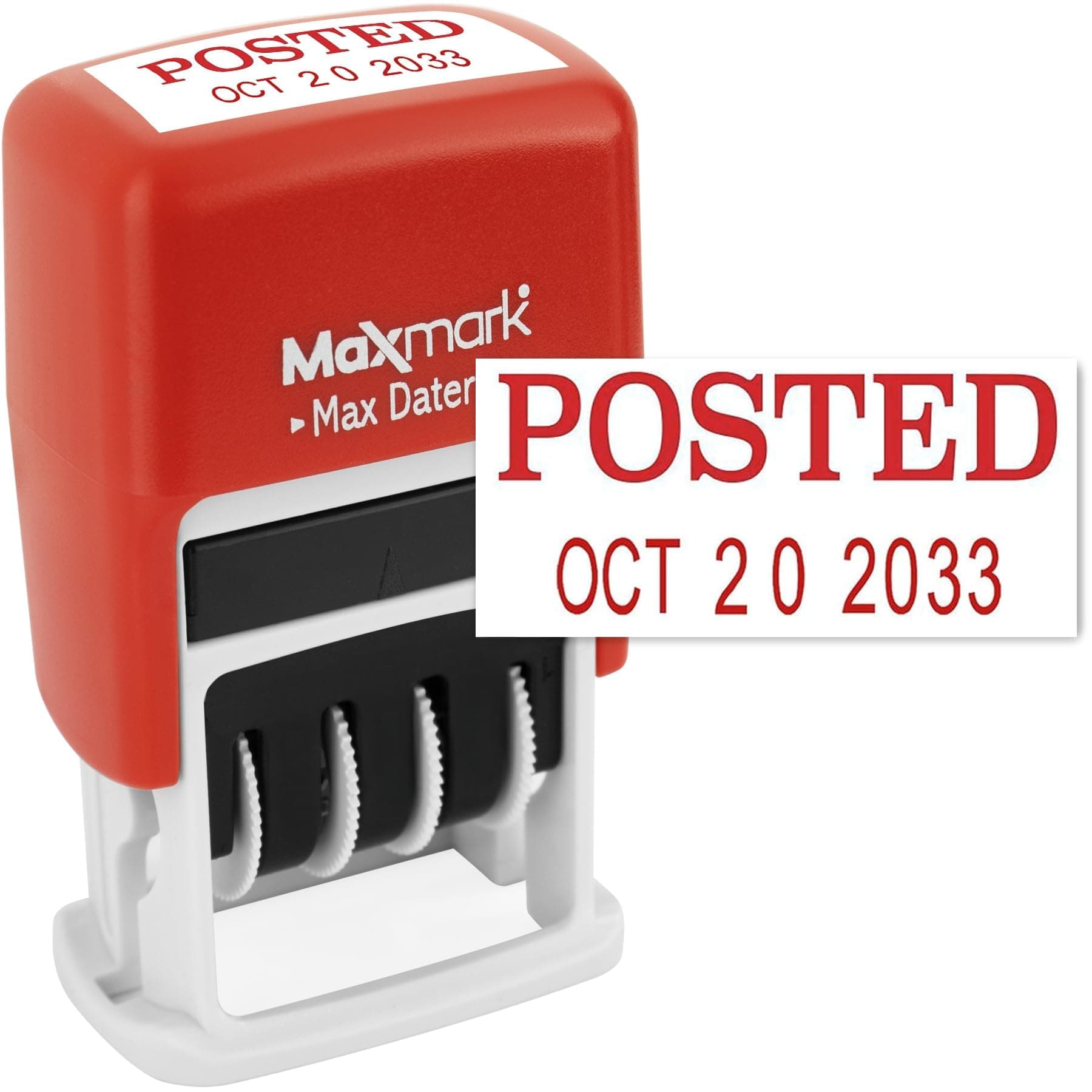 Maxmark Max Dater Self-Inking Phrase Date Stamp - Red Ink POSTED