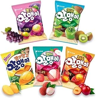 Korean Fruit Jelly Candy – Assorted Chewy Gummy Snacks – 5 Fruity Flavors (Grape, Plum, Lychee, Kiwi, Mango) – Individually Wrapped – Perfect for Kids & Adults (5 Flavor Mix–1.26oz(36g) × 5pack)