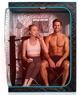 Smartmak Portable Far Infrared Sauna, Home Two Person Sauna Box with 660nm Red Light Therapy Lamp, X-Large Full Size Indoor SPA Tent for Body Recovery, Remote Control, 2 Folding Chairs, Blackgreen