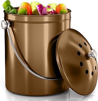 Utopia Kitchen Compost Bin for Kitchen Countertop - 1 Gallon Compost Bucket for Kitchen with Lid - Includes 1 Spare Charcoal Filter ((Silver)