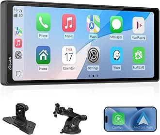 10.26 Inch Wireless/Wired Apple CarPlay, Android Auto and Mirror Link - 1600 * 600 IPS Touch Screen Portable Car Stereo, Bluetooth Audio, Siri, Navigation Car Screen for All Vehicles