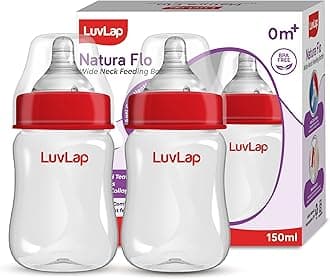 Luv Lap Anti-Colic Wide Neck Natura Flo Baby Feeding Bottle, 150ml, 0m+, Pack of 2