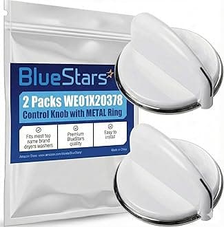 BlueStars Unbreakable WE01X20378 Control Knob with Metal Ring - Compatible with G.E Dryers and Washers - Replaces WE01X20432 WH01X10307 WH01X10460 - Pack of 2