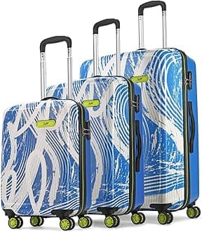 Skybags Set of 3 (55+65+75 Cm) ABS Stroke Hard Spinner Luggage Printed Spinner Luggage Trolley with 8 Wheels and in-Built Combination Lock|Unisex - Blue & White