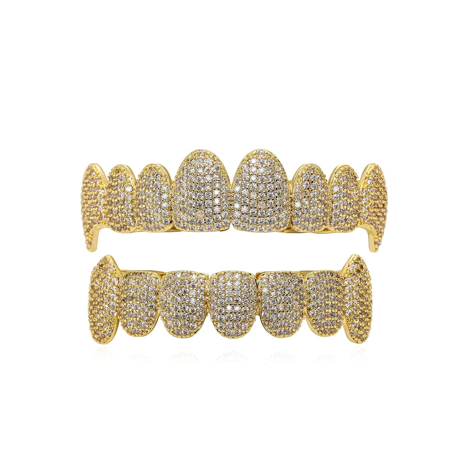 TOPGRILLZVampire Diamond Grillz for Your Teeth Micro Paved Top and Bottom Grills Set for Men Women 14K Gold Plated Fully Iced out CZ Big 8 Fang Cosplay Hip Hop Extra Molding Bars