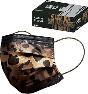 CSD Colo 30 Pcs Leopard Print Disposable Face Masks, 3 Ply Adult Mask with Elastic Ear Loop, Nose Bridge Clip, Breathable Comfortable Mask Great for Indoor, Outdoors Use (Camo)