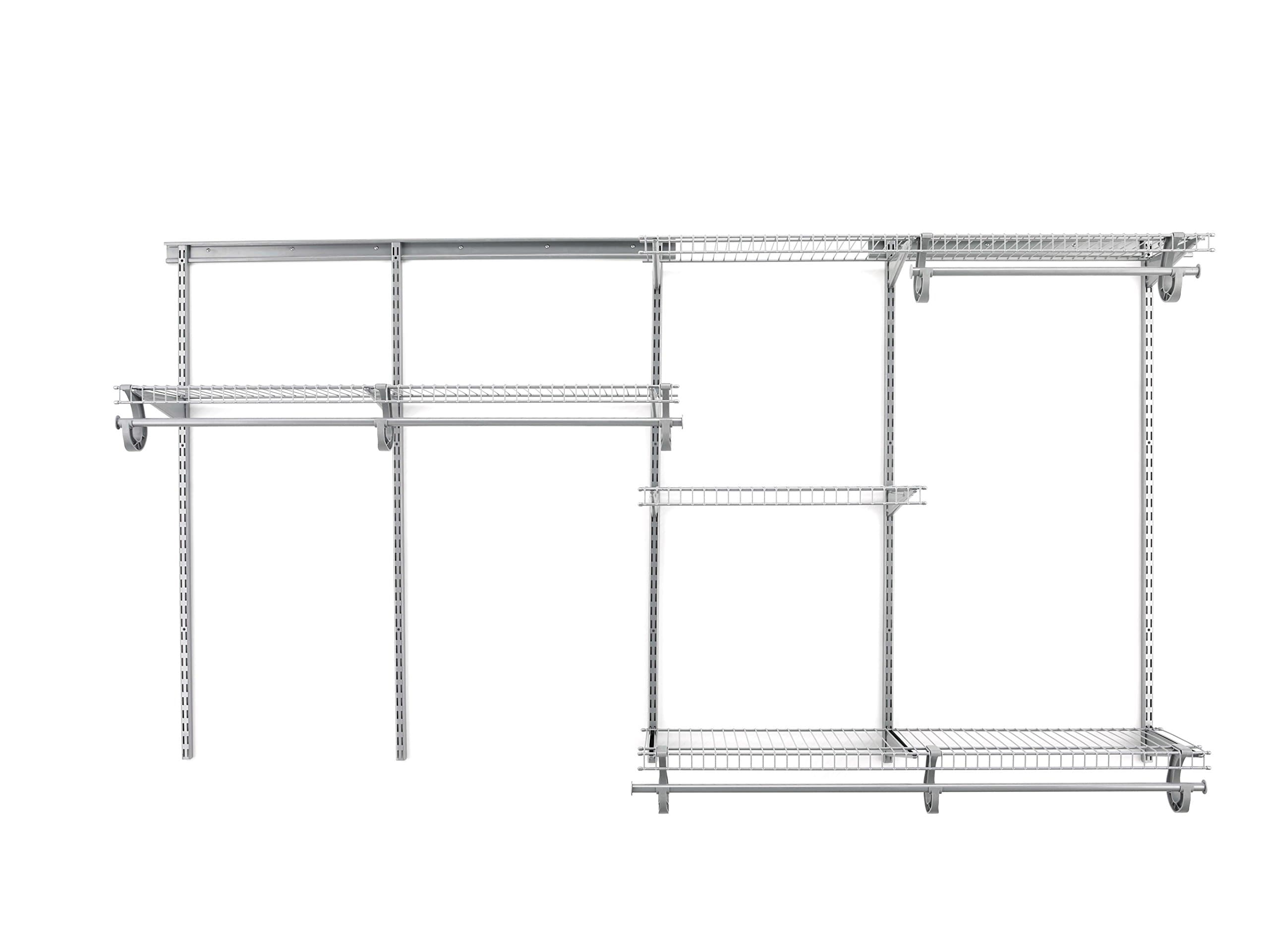 ShelfTrack Wire Closet Organizer System, Adjustable from 5 to 8 Ft., With Shelves, Clothes Rods, Hardware, Durable Steel, Satin Chrome