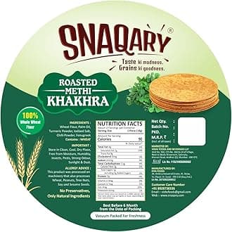 Snaqary All In 1 Whole Wheat Flour Khakhra - Roasted Methi Flavor (Pack of 4) - Healthy, Crispy, and Delicious Indian Snacks for a Wholesome Snacking Experience