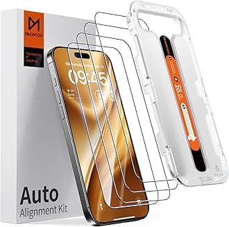 DIMONCOAT 4-PACK Screen Protector Compatible with iPhone 15 Pro Max [Auto Alignment Kit] [10X Military Protection] 15 Pro Max 6.7 inch Tempered Glass Film [Case Friendly]