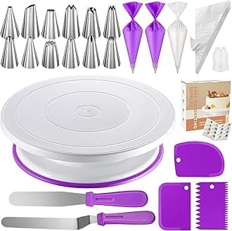 71PCs Cake Decorating Kit, Baking Supplies Tools - Includes Cake Stand Turntable, 12 Icing Piping Tips Set, 2 Frosting Spatulas, 3 Scrapers, 50+2 Piping Bags, Coupler, Video Tutorial, Booklet