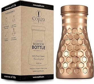 Cop29 Handmade Dolny Shiny Honeycomb Copper Bedroom Water Bottle I Pitchers with Lid I Bedside Water Carafe (Indoor Use with Loose Lid) –1000ml/34oz