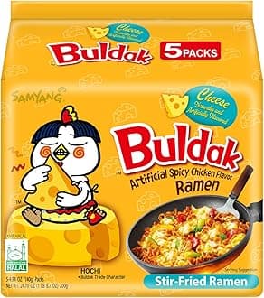 Samyang Ramen Korean Noodles Hot / Mild / Stir Fries / Soups (Buldak Cheese, .5Pack), 4.93 Ounce (Pack of 5).