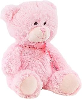 The Magic Toy Shop 11" Baby Pink Teddy Bear with Ribbon - Super Soft Cuddly Stuffed Animal Toy - Suitable from Birth, Nursery Decor Gift for Newborn Baby Girls & Boys, Valentine's Day, Christening