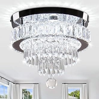 11.8" Modern LED Crystal Chandelier-Flush Mount Ceiling Light Fixture with K9 Crystals,Stainless Steel Small Chandelier for Bedroom Dining Room Hallway Entryway Foyer Closet,Energy Efficient 6500K
