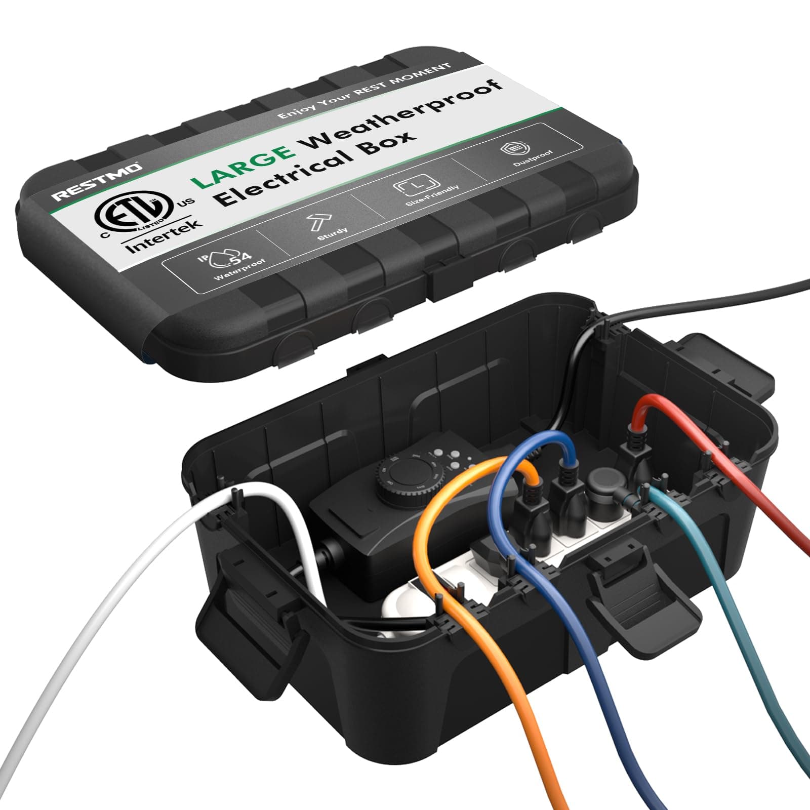 – Extra Large Waterproof Electrical Box (12.6×8.7×5.1 in), IP54 Weatherproof Outdoor Outlet Cover, Protect Outlet, Plug, Timer, Power Strip (Not Included), Holiday Light Decoration, Black