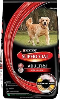 PURINA SUPERCOAT Adult Dry Dog Food, 1+ Years, With Chicken, Smart blend Precise Nutrition for Whole Body Health, No Artificial Colours & Flavours, 8Kg Bag