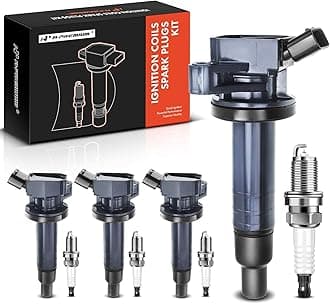 A-Premium Ignition Coils and Spark Plugs Kits Compatible with Toyota Corolla 1999-2008 Matrix 2003-2008 Celica Chevrolet Prizm Pontiac Vibe 1.8L 4-PC Set