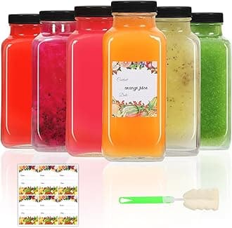 AuroTrends 16 oz Glass Bottles with Lids - 6Pack, 480ml Glass Juicing Bottles - Portable, Reusable - Set of 6