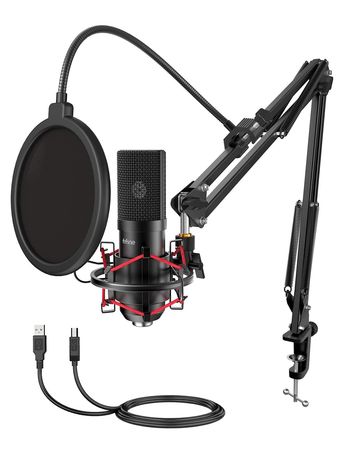 USB Microphone Set with Flexible Boom Arm Stand Pop Filter, Plug and Play with PC Desktop Laptop Computer, Streaming Podcast Instrument Mic Kit for Home Studio (T732)
