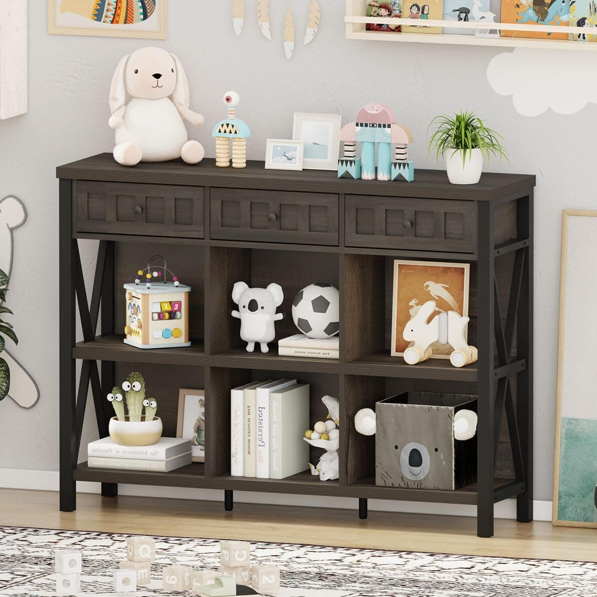 FATORRI 47" Industrial 6 Cube Bookcase