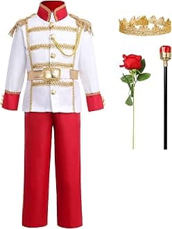 Prince Costume for Boys Medieval Royal Prince Jacket Pants Crown Birthday Party King Halloween Fancy Outfit
