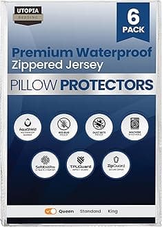 Set of 6 Pillow Protectors with Zipper Queen Size, Bed Bug and Dust Mite Proof Pillow Covers, Ultra Soft Pillow Encasements, Moisture Wicking and Waterproof Pillow Cases by Utopia Bedding (White)