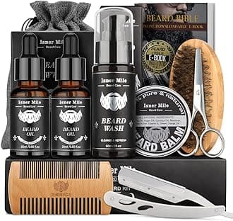 Beard Grooming Kit for Men Care: with Beard Shampoo - Oil - Balm - Brush - Comb - Scissors & Storage Bag, Fathers Day - Christmas - Birthday Gifts for Men, Stocking Stuffers for Him/Boyfriend/Husband