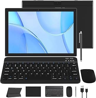 2 in 1 Tablet 10 inch Android Tablet Set, Tablets with Keyboard Case Mouse Stylus 6GB+64GB Supports 1TB Expansion 6000mAh battery 5G-WiFi WIFI6 10.1" Touch Screen 8MP Dual Camera Tab, BT Tableta PC