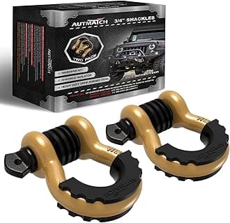 AUTMATCH 3/4" D Ring Shackle (2 Pack) 41,887Ibs Break Strength with 7/8" Screw Pin and Shackle Isolator & Washers Kit for Tow Strap Winch Off-Road Vehicle Recovery Gold & Black
