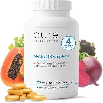 Pure Therapro Rx Methylated B Complex Vitamins Made in USA, 4 Month Supply | Methyl B Complete Quatrefolic 5-MTHF Folate, B12 Methylcobalamin, TMG Trimethylglycine, Methylfolate | Pharm Grade
