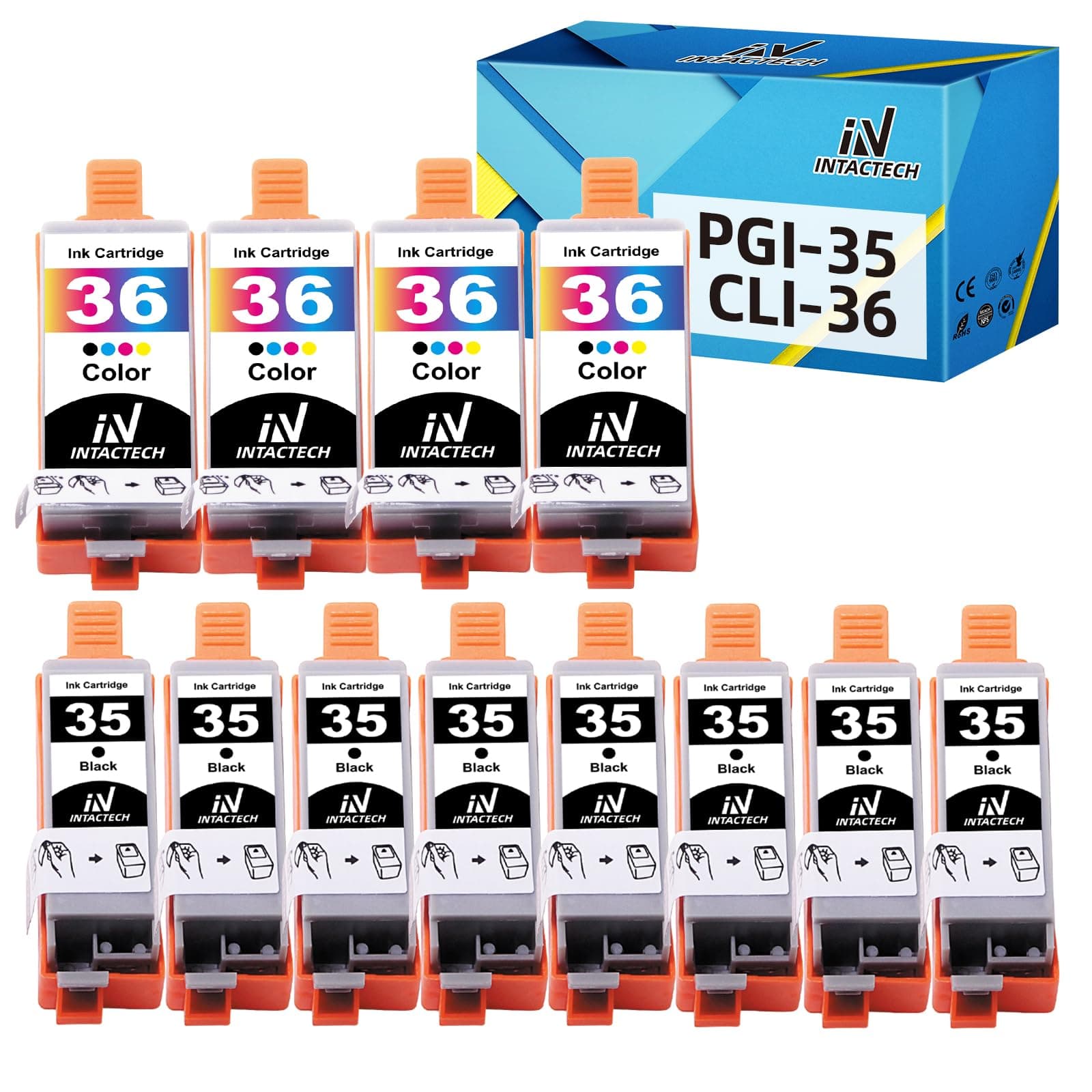 Intactech PGI-35 & CLI-36 Ink Cartridges Compatible with Canon PGI35 CLI36 Ink Use for Canon PIXMA iP110 iP100 mini260 mini320 TR150 Printer 3-Pack
