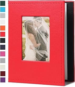 RECUTMS Photo Album for 4x6, Mini Album with 52 Pockets, Leather Cover Picture Book with Front Window, 52 Vertical Photos for Baby Wedding Anniversary Vacation Traveling (Red)
