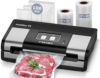 Fully Automatic Vacuum Sealer, 95Kpa Powerful Food Vacuum Sealer Machine, Auto Dry-Wet Detection | Bag Cutter | 2 Rolls Bags & 100 Pcs Precut Bags | Effortless Operation, Silver - Black