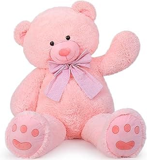 MorisMos 150 cm Teddy Bear Large XXL, Light Pink Giant Teddy Cuddly Bear Plush Bear with Cute Bow, Soft Gift for Girls Girlfriend
