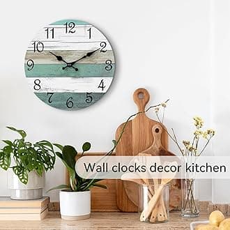 CHYLIN Teal 10 Inch Silent Wall Clocks Battery Operated for Kitchen, Home, Bedroom, Living Room (Brown Teal)