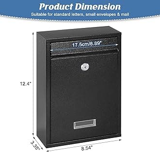 KYODOLED Key Lock Mail Boxes Outdoor,Locking Wall Mount Mailbox,Security Key Drop Box,12.4Hx 8.54Lx 3.35W Inches,Black Large