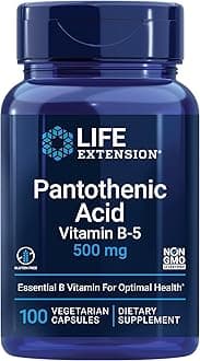 Life Extension Pantothenic Acid, 500 mg, Vitamin B5, Calcium, Support Healthy Metabolism, Mitochondrial Energy Production, Gluten-Free, Non-GMO, Vegetarian, 100 Capsules