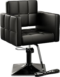 Baasha High-End All Black Salon Chair, Faux Leather Hydraulic Styling Chair with Memory Foam Cushion, 360° Swivel, Adjustable Height, Ergonomic Arm & Foot Rest, Heavy Duty Base, 330 lbs Capacity