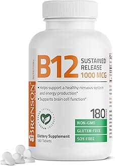 Bronson Vitamin B12 1000 mcg Sustained Release Premium Non GMO Tablets Supports Nervous System, Healthy Brain Function and Energy Production, 180 Tablets