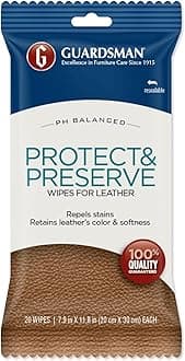 Protect & Preserve Wipes For Leather 20 Wipes - Repels Stains, Retains Color and Softness, Great for Leather Furniture & Car Interiors - 470600