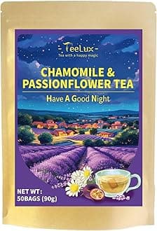 TeeLux Chamomile Passionflower Tea Bags 50 Count, Vegan, Caffeine Free Herbal Tea Have a Good Night, Biodegradable Tea Bags